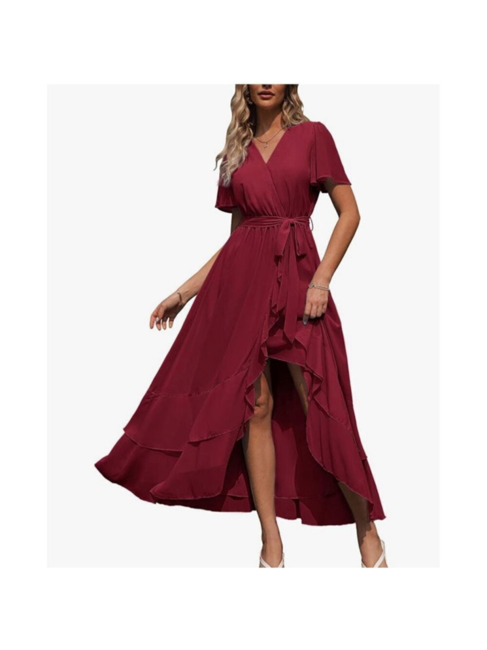 NEW Chiffon Wrap Formal Maxi Ruffle Flowy Dress NO Belt XL
